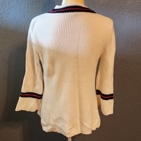 CABI Ace V-Neck Varsity Pull Over Pop Over Bell Sleeves Sweater Size Small - Picture 5 of 9